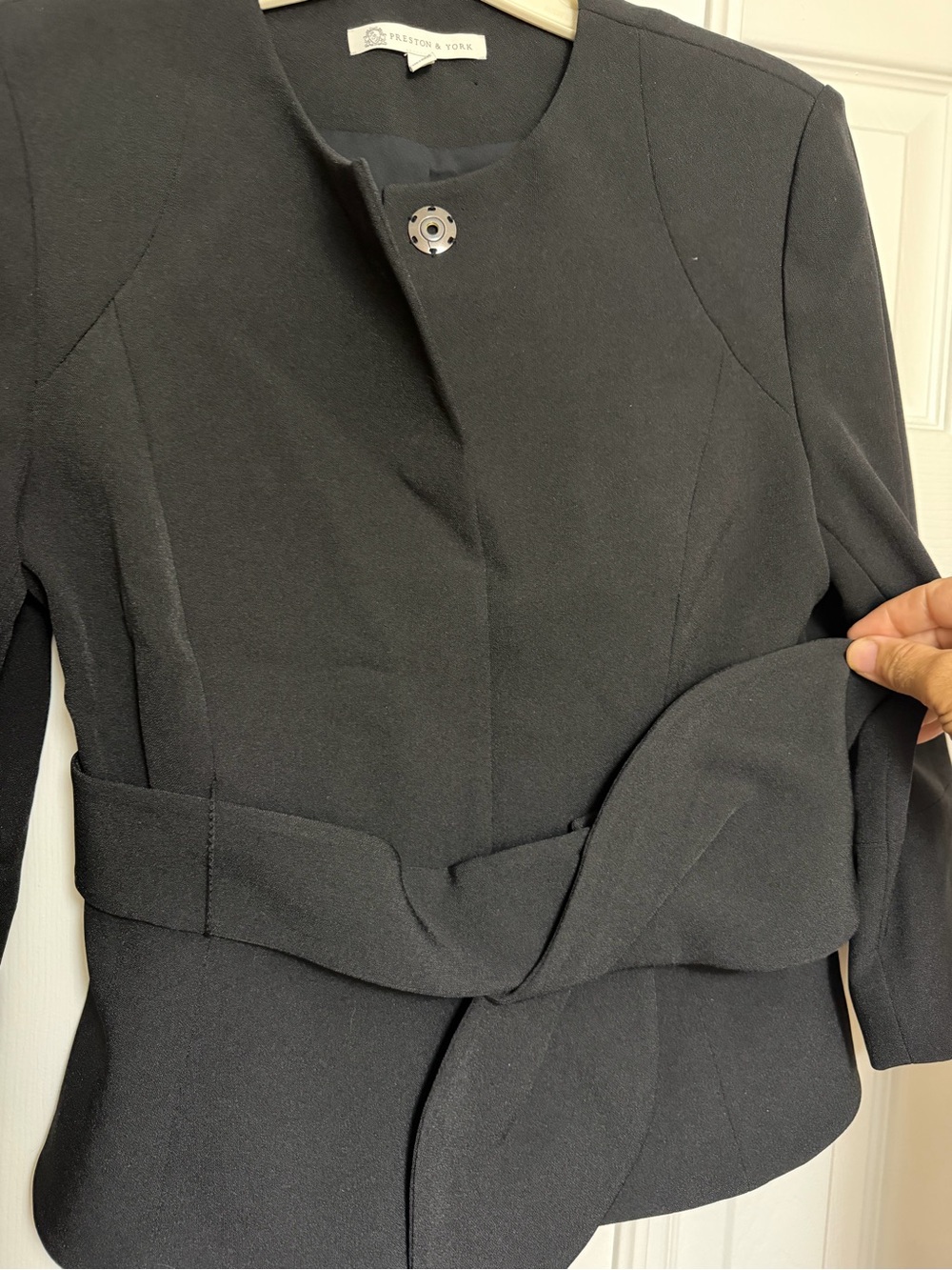 Preston & York Black Women's Belted Collarless Blazer